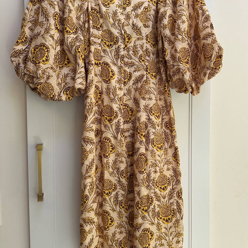 RHODE Yellow and Brown Floral Long Sleeve Dress